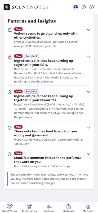Patterns and Insights screen