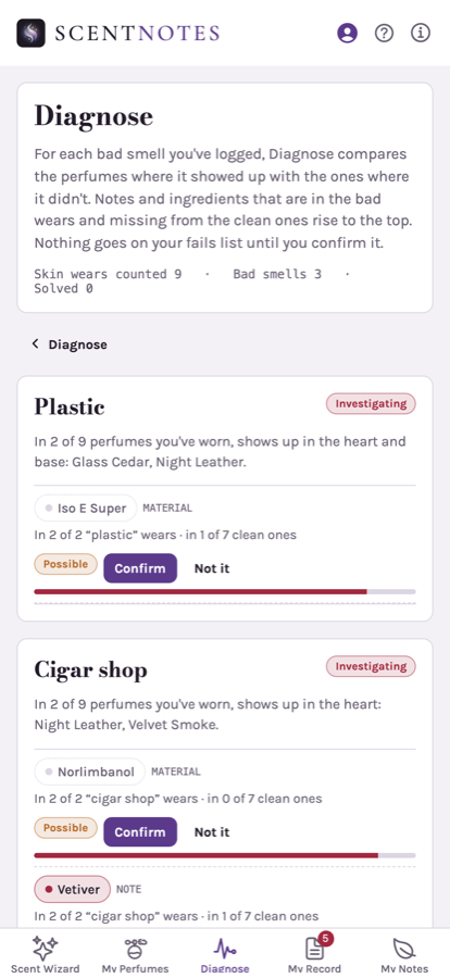Diagnose screen